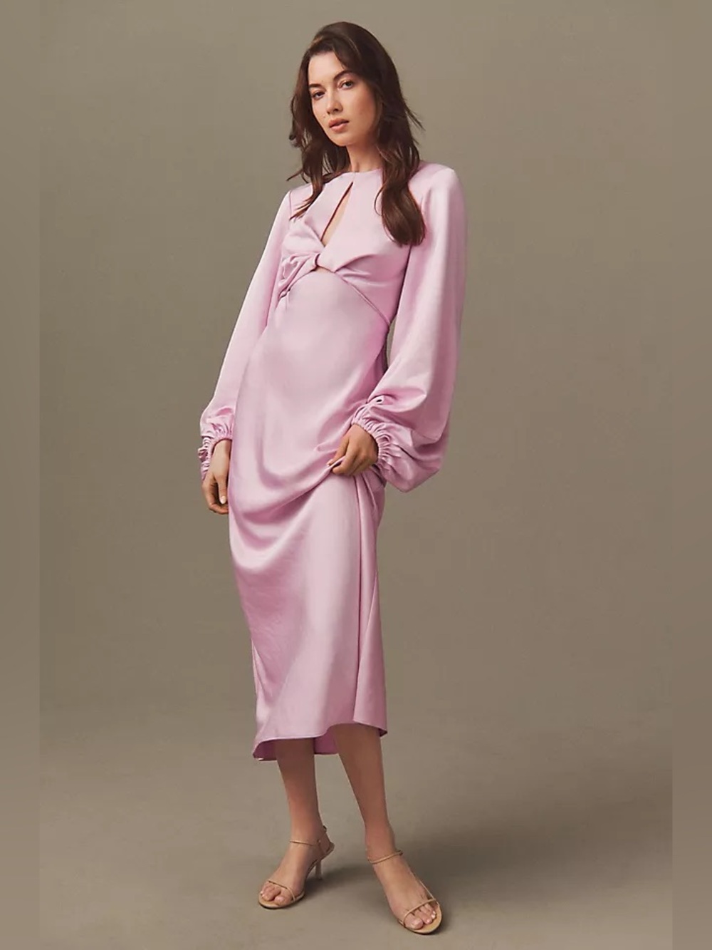 Significant Other Demi Long Sleeve Open-Back Midi Dress Carnation Lilac Sz 6